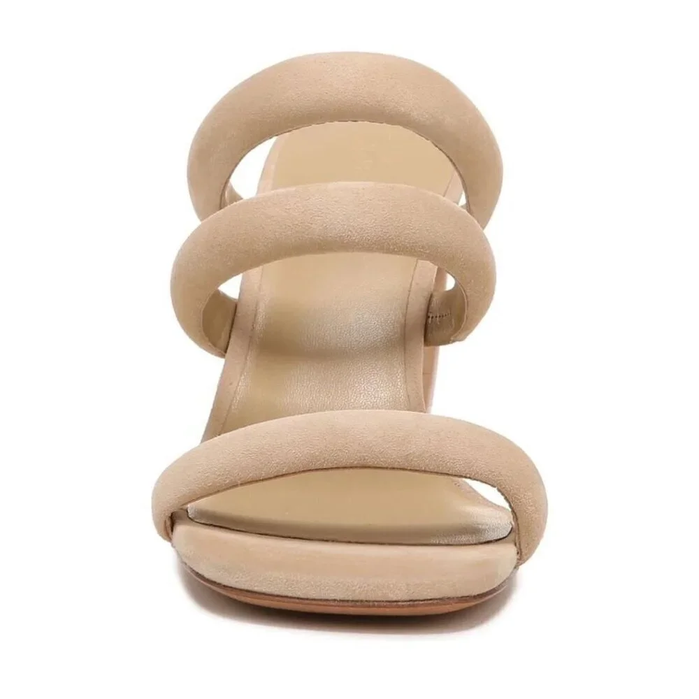 Vince Womens Tan Suede Strappy Open Toe Slip On Block Heel Sandals Sz 8.5 M New